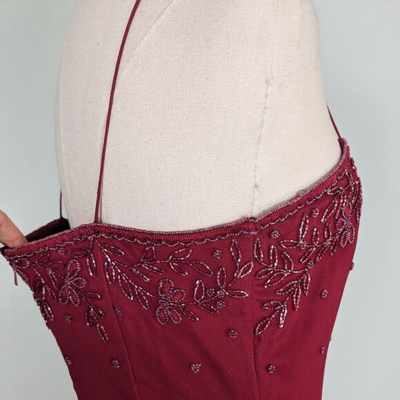 Scala Beaded Prom Dress Maxi Gown S Red Pink Silk Y2K Fairy Y2K Modest Gatsby - Picture 11 of 16